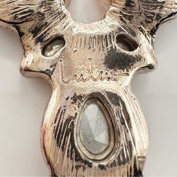 Lulus Chandelier Earrings Rose Gold Peach Rhinestones Crystal Cluster Signed - Picture 3 of 7